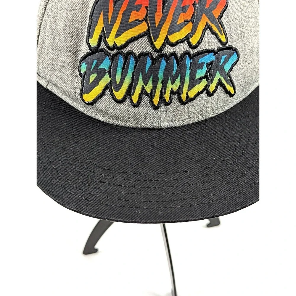 Never Bummer Hat Cap Adjustable SnapBack One Size Youth Gray Surfing‎ Surfer